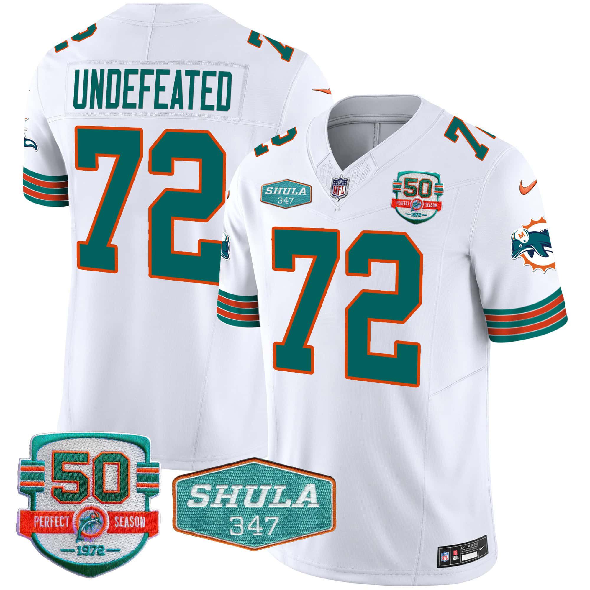 Men Miami Dolphins 72 Undefeated White 2024 Nike Throwback Shula 347 Patch Vapor NFL Jersey